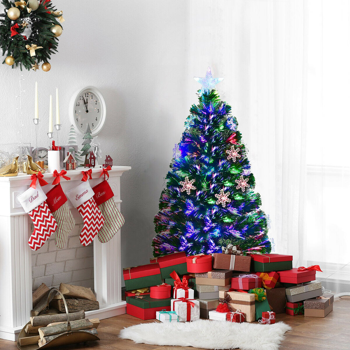 4 / 5 / 6 Feet LED Optic Artificial Christmas Tree with Snowflakes-Christmas Trees-DECOROLALA