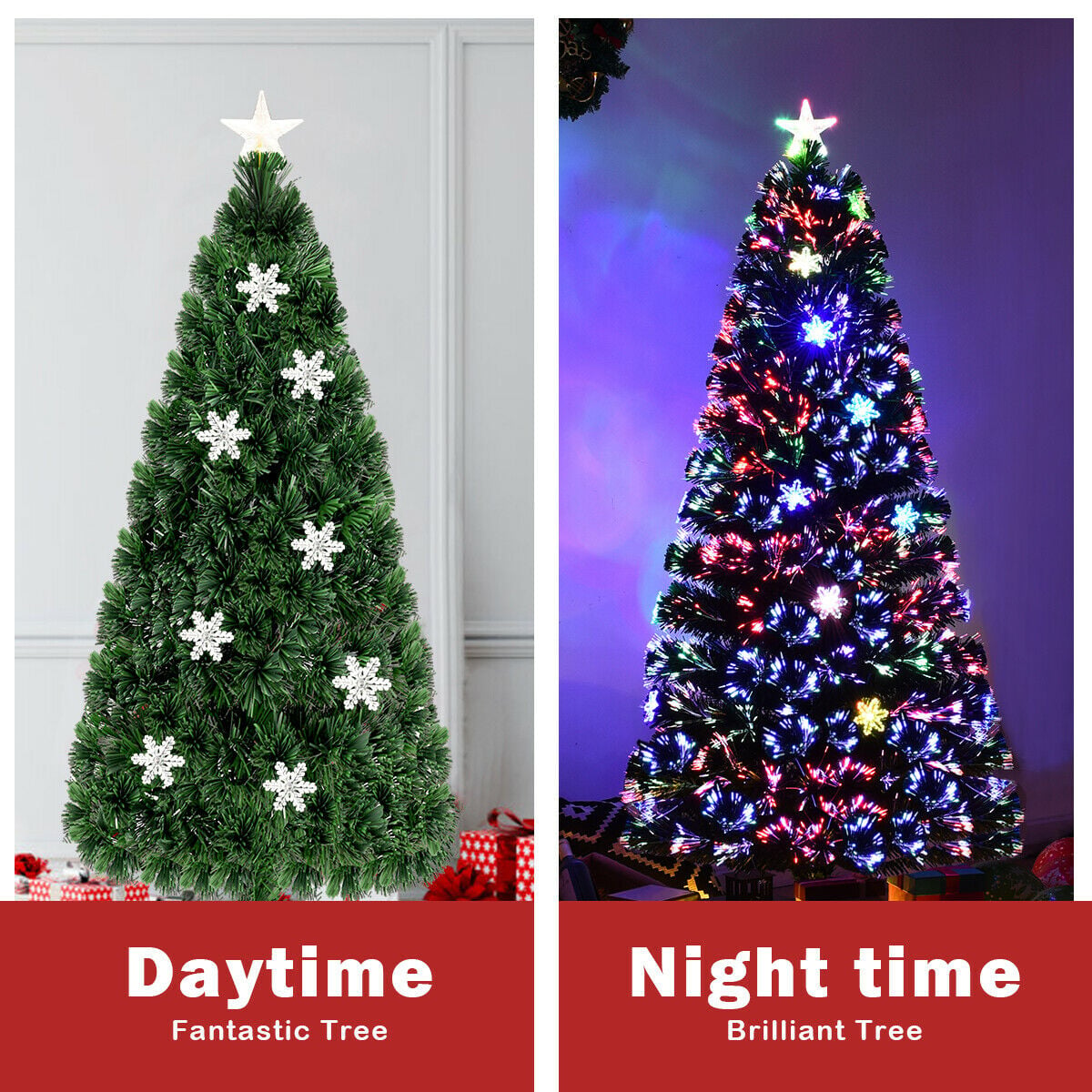 4 / 5 / 6 Feet LED Optic Artificial Christmas Tree with Snowflakes-Christmas Trees-DECOROLALA