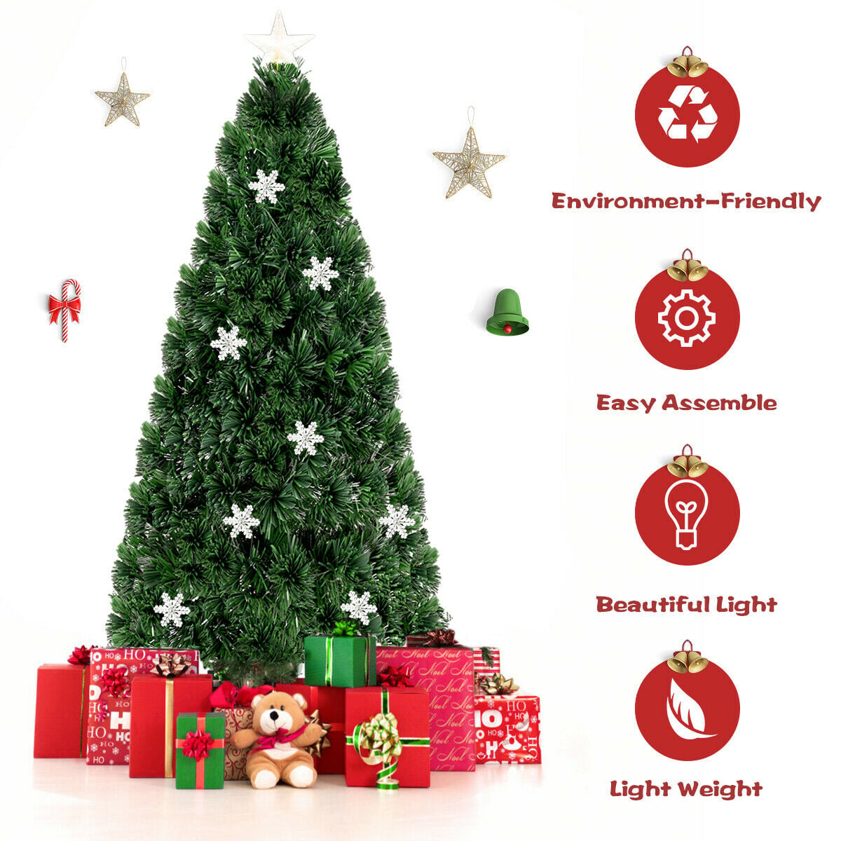 4 / 5 / 6 Feet LED Optic Artificial Christmas Tree with Snowflakes-Christmas Trees-DECOROLALA