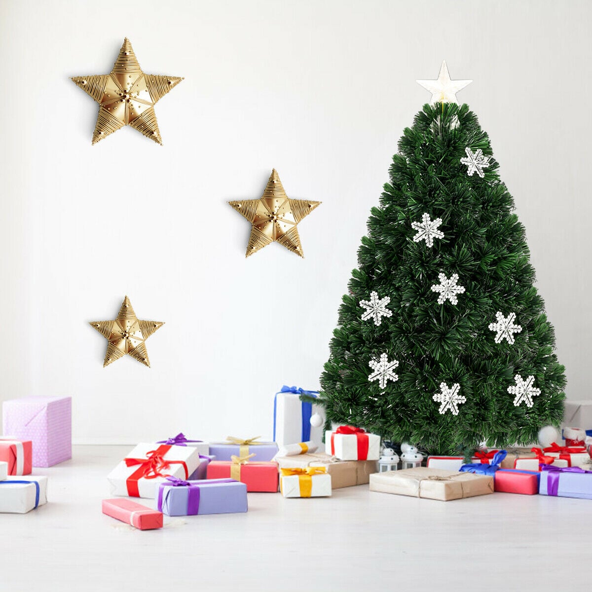 4 / 5 / 6 Feet LED Optic Artificial Christmas Tree with Snowflakes-Christmas Trees-DECOROLALA