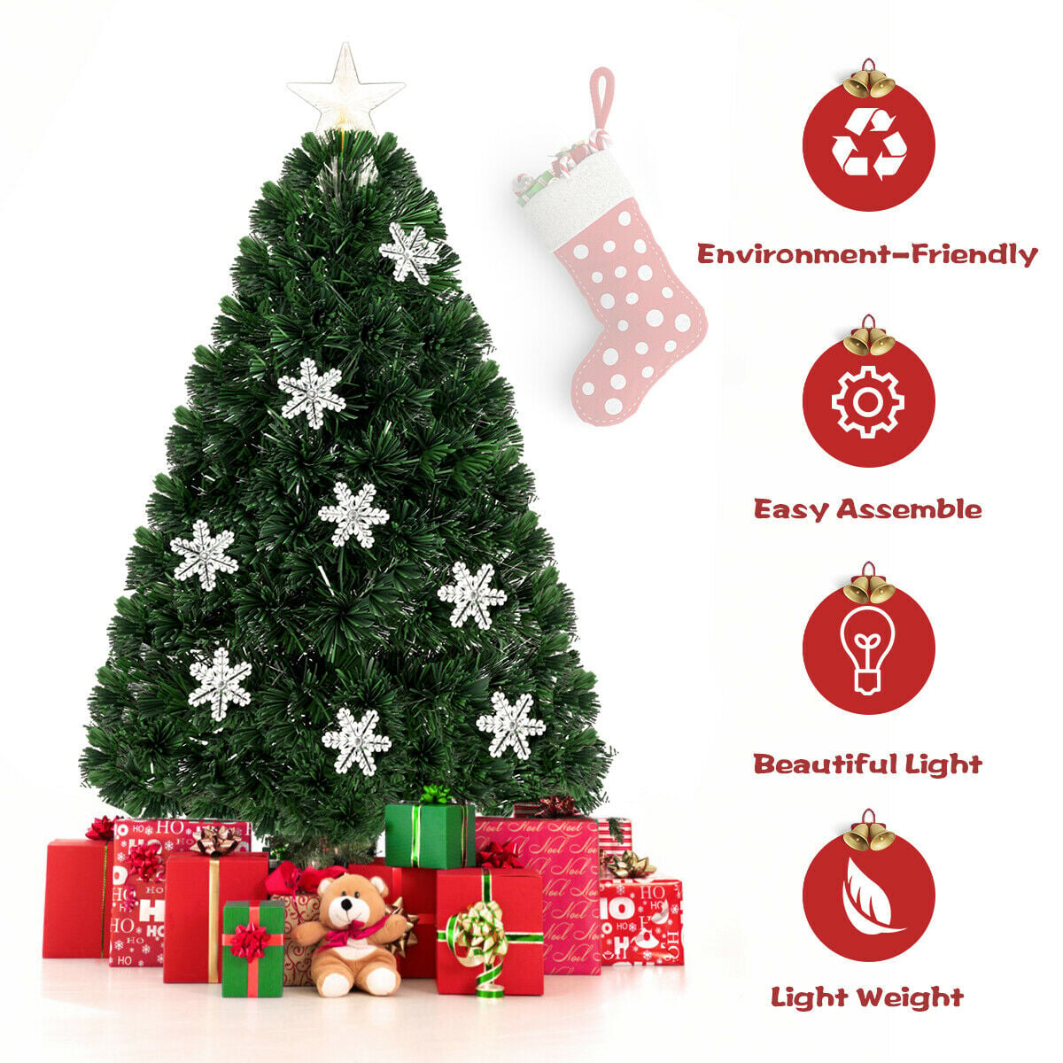 4 / 5 / 6 Feet LED Optic Artificial Christmas Tree with Snowflakes-Christmas Trees-DECOROLALA