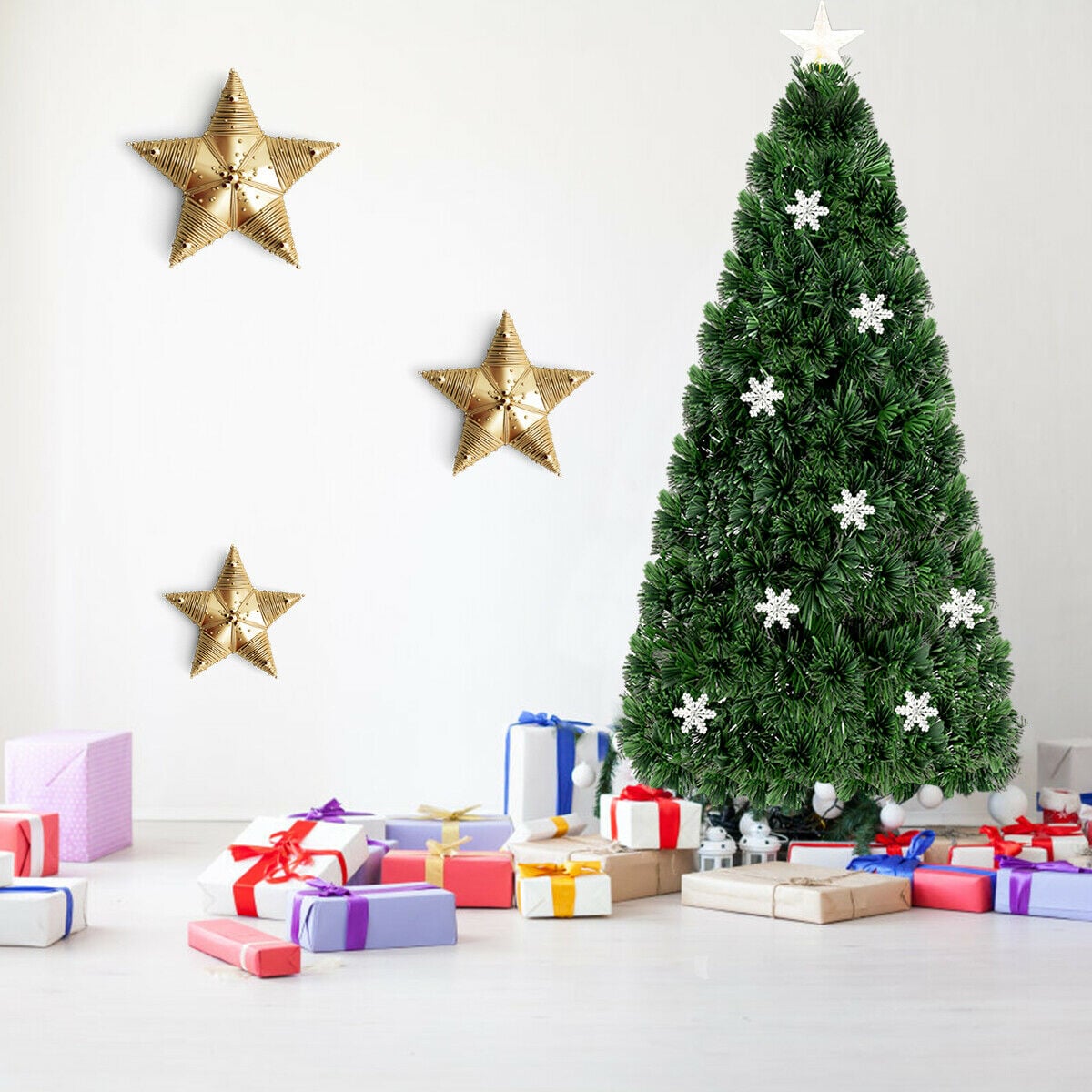 4 / 5 / 6 Feet LED Optic Artificial Christmas Tree with Snowflakes-Christmas Trees-DECOROLALA