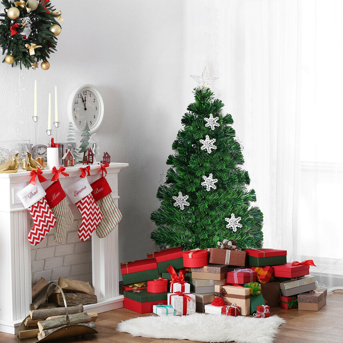 4 / 5 / 6 Feet LED Optic Artificial Christmas Tree with Snowflakes-Christmas Trees-DECOROLALA