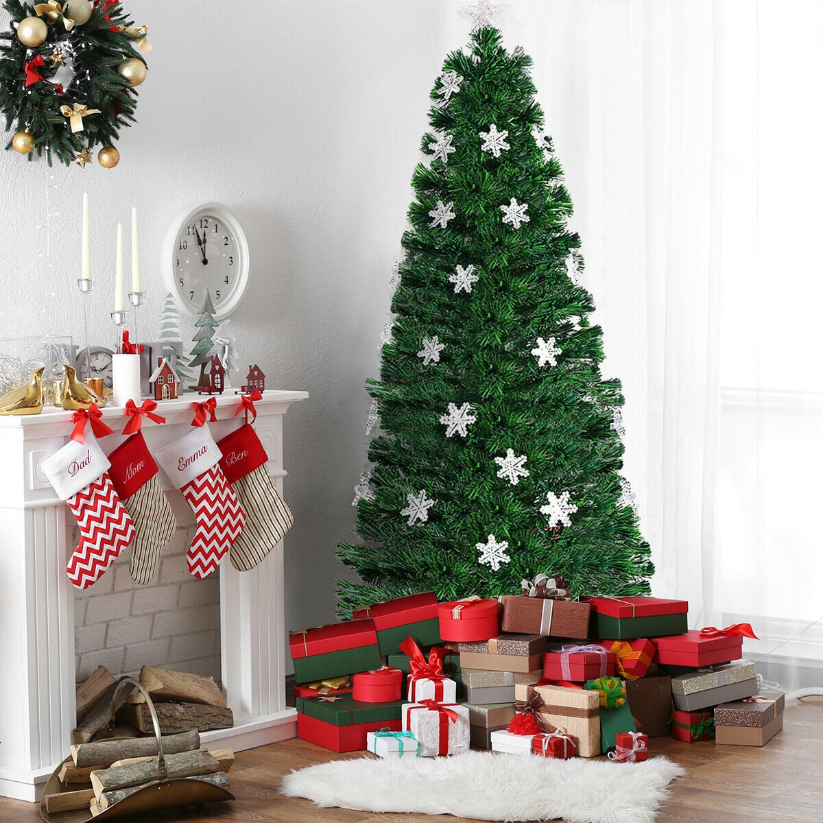 4 / 5 / 6 Feet LED Optic Artificial Christmas Tree with Snowflakes-Christmas Trees-DECOROLALA