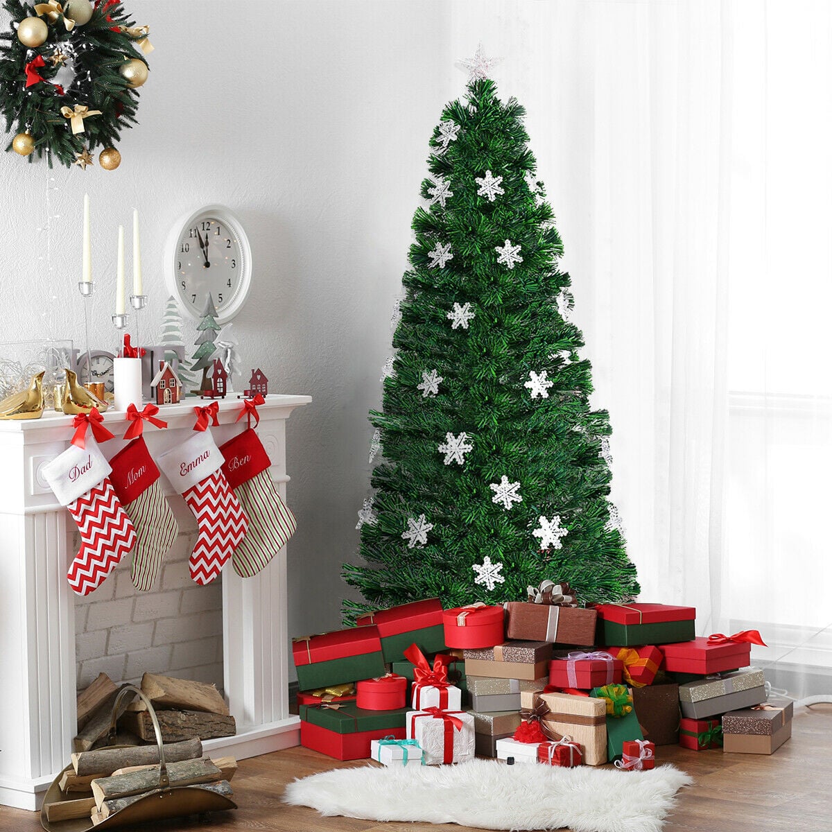 4 / 5 / 6 Feet LED Optic Artificial Christmas Tree with Snowflakes-Christmas Trees-DECOROLALA