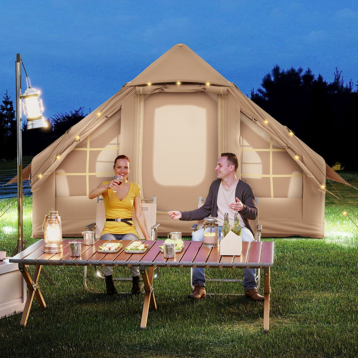4-6 People Inflatable Camping Tent with 4 Mesh Screen Windows and 2 Doors-White-Tents-DECOROLALA