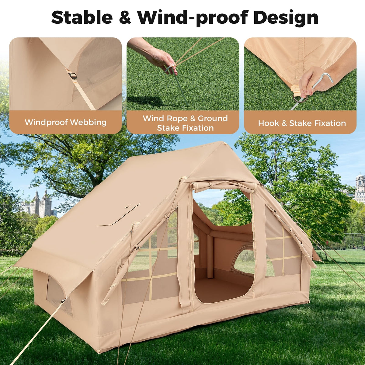 4-6 People Inflatable Camping Tent with 4 Mesh Screen Windows and 2 Doors-White-Tents-DECOROLALA