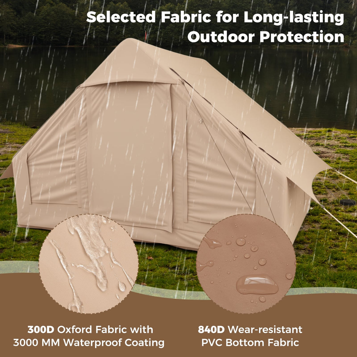 4-6 People Inflatable Camping Tent with 4 Mesh Screen Windows and 2 Doors-White-Tents-DECOROLALA