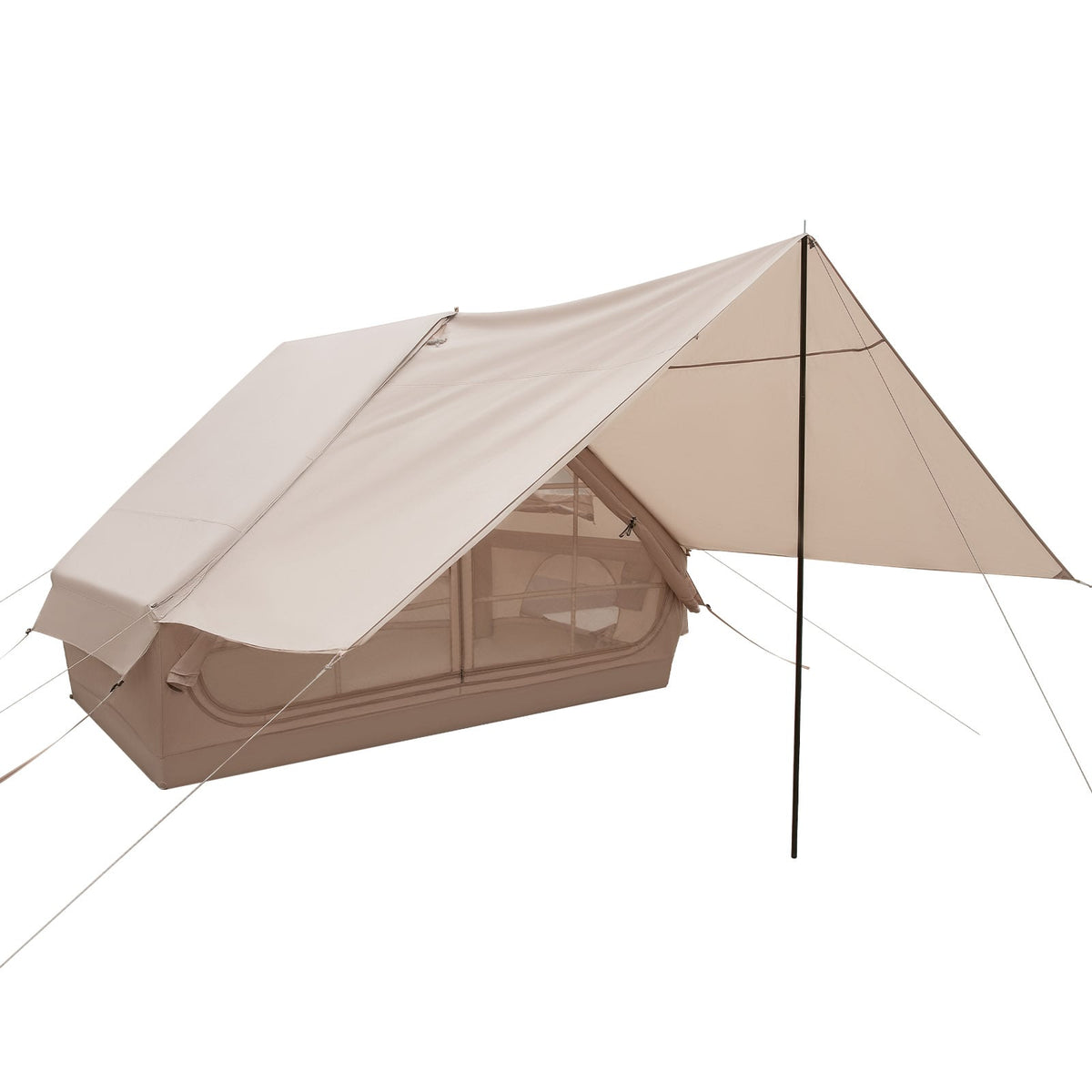 4-6 People Inflatable Camping Tent with Porch and Carrying Bag-Beige-Tents-DECOROLALA