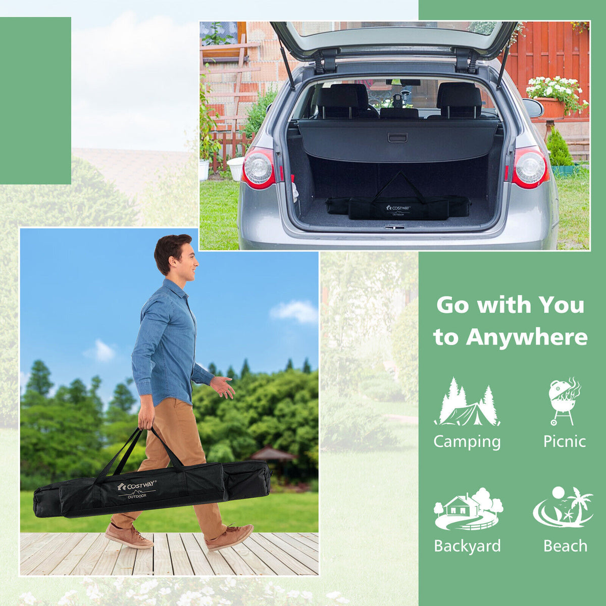 4-6 Person Portable Aluminum Camping Table with Carrying Bag-Brown-Camping Furniture-DECOROLALA