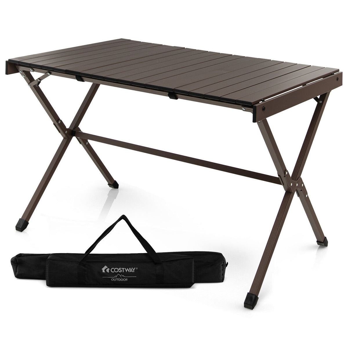 4-6 Person Portable Aluminum Camping Table with Carrying Bag-Brown-Camping Furniture-DECOROLALA