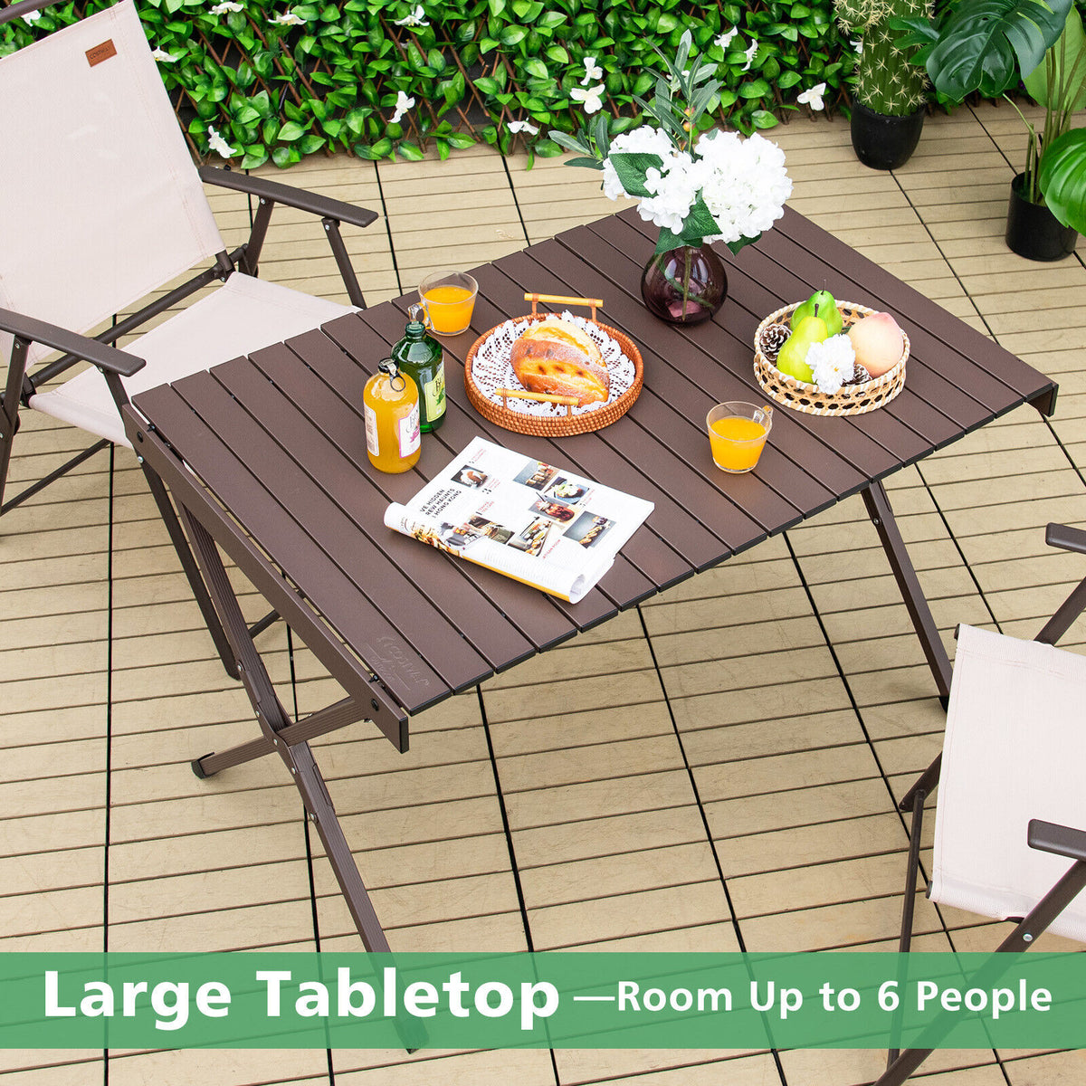 4-6 Person Portable Aluminum Camping Table with Carrying Bag-Brown-Camping Furniture-DECOROLALA