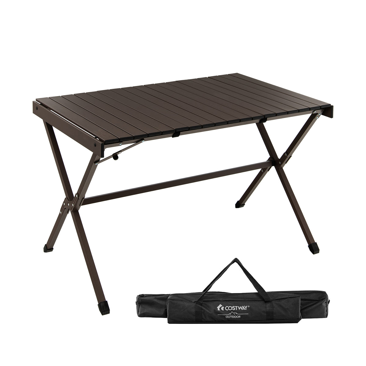 4-6 Person Portable Aluminum Camping Table with Carrying Bag-Brown-Camping Furniture-DECOROLALA