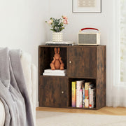 4-Cube Bookcase 3-Tier Bookshelf with Dual Anti-Tipping Kits and 2 Cabinets-Brown-Bookcases-DECOROLALA