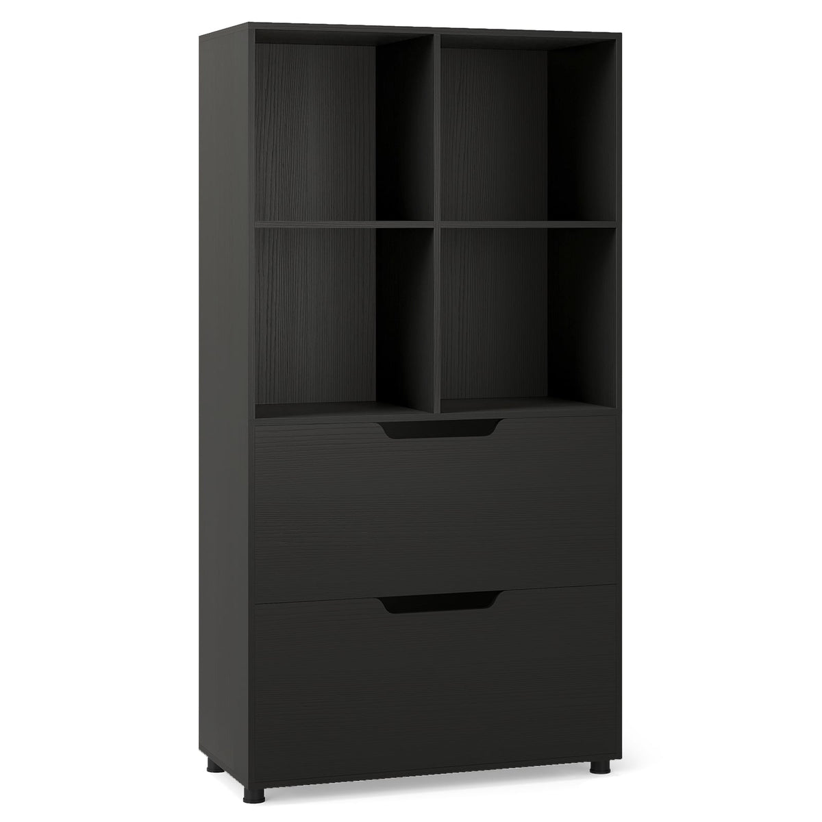 4-Cube Bookcase with 2 Drawers 51 inch 5-Tier Tall Freestanding Bookshelf-Black-Bookcases-DECOROLALA