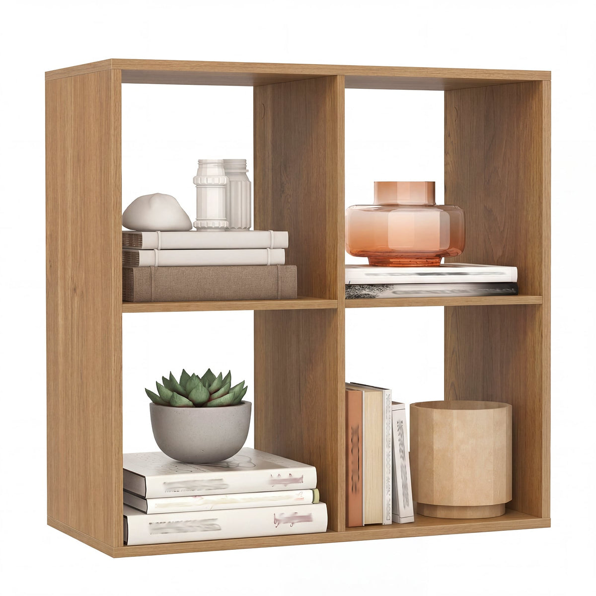 4 Cube Bookshelf with Back Guardrail for Living Room Bedroom-Natural-Bookcases-DECOROLALA