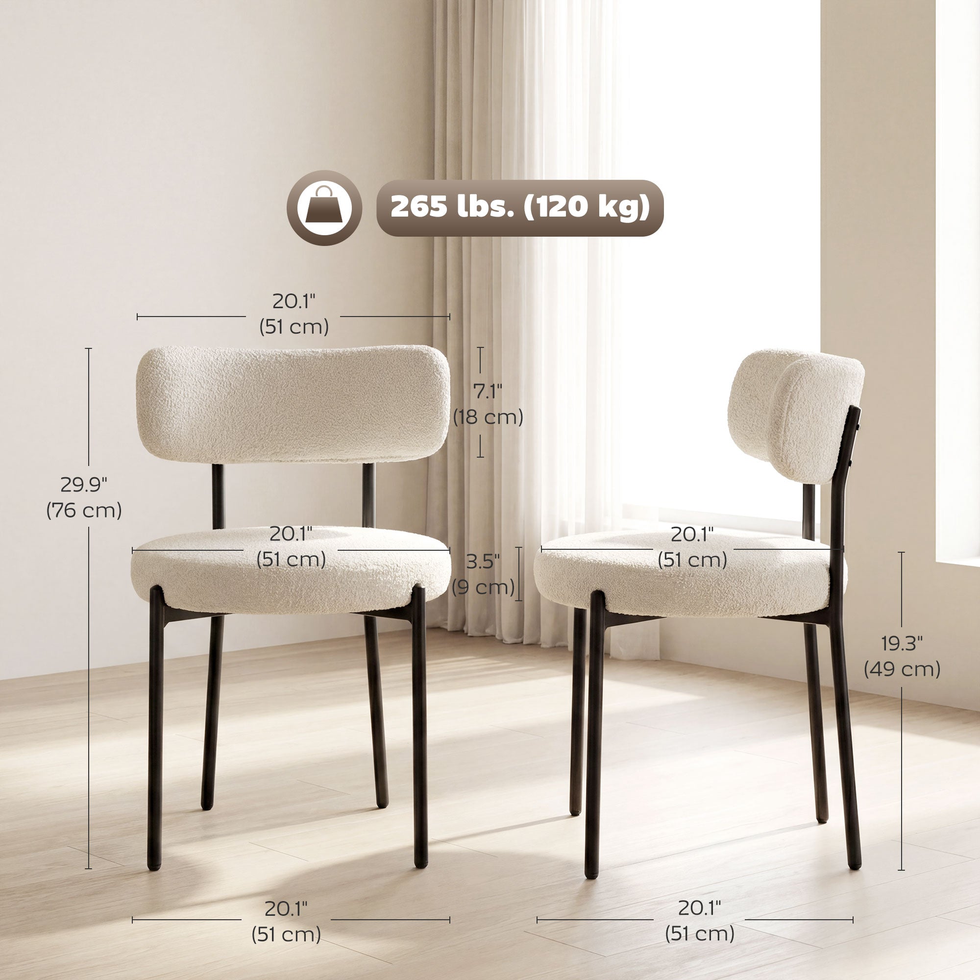 4 Dining Chairs Modern Beige Fleece Upholstery Steel-DECOROLALA