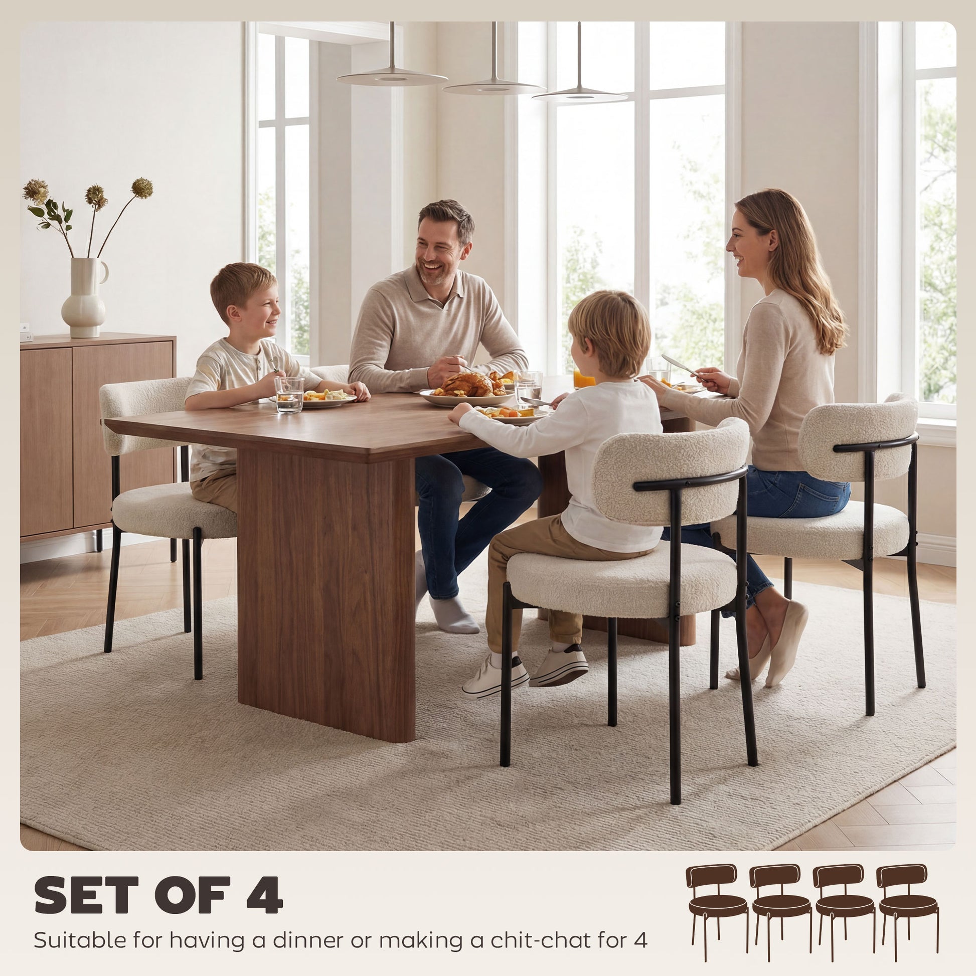 4 Dining Chairs Modern Beige Fleece Upholstery Steel-DECOROLALA