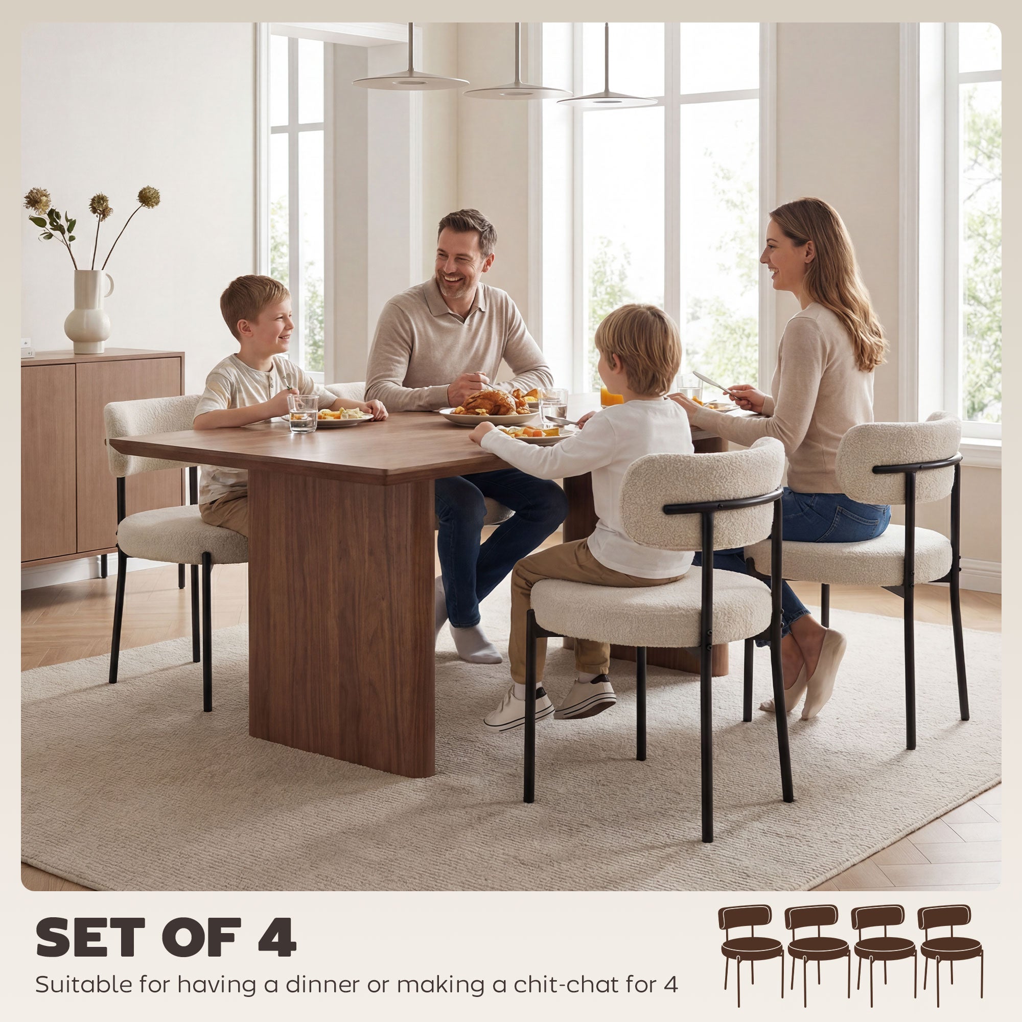 4 Dining Chairs Modern Beige Fleece Upholstery Steel-DECOROLALA