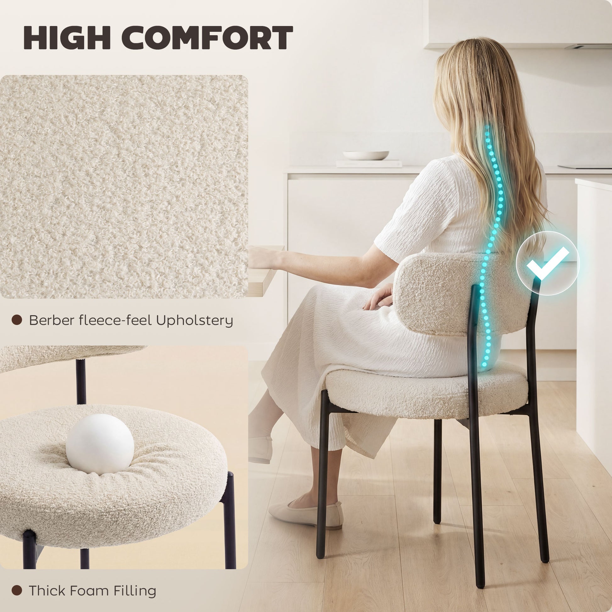 4 Dining Chairs Modern Beige Fleece Upholstery Steel-DECOROLALA