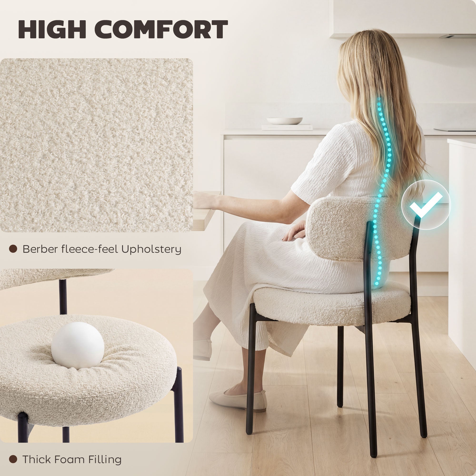 4 Dining Chairs Modern Beige Fleece Upholstery Steel-DECOROLALA