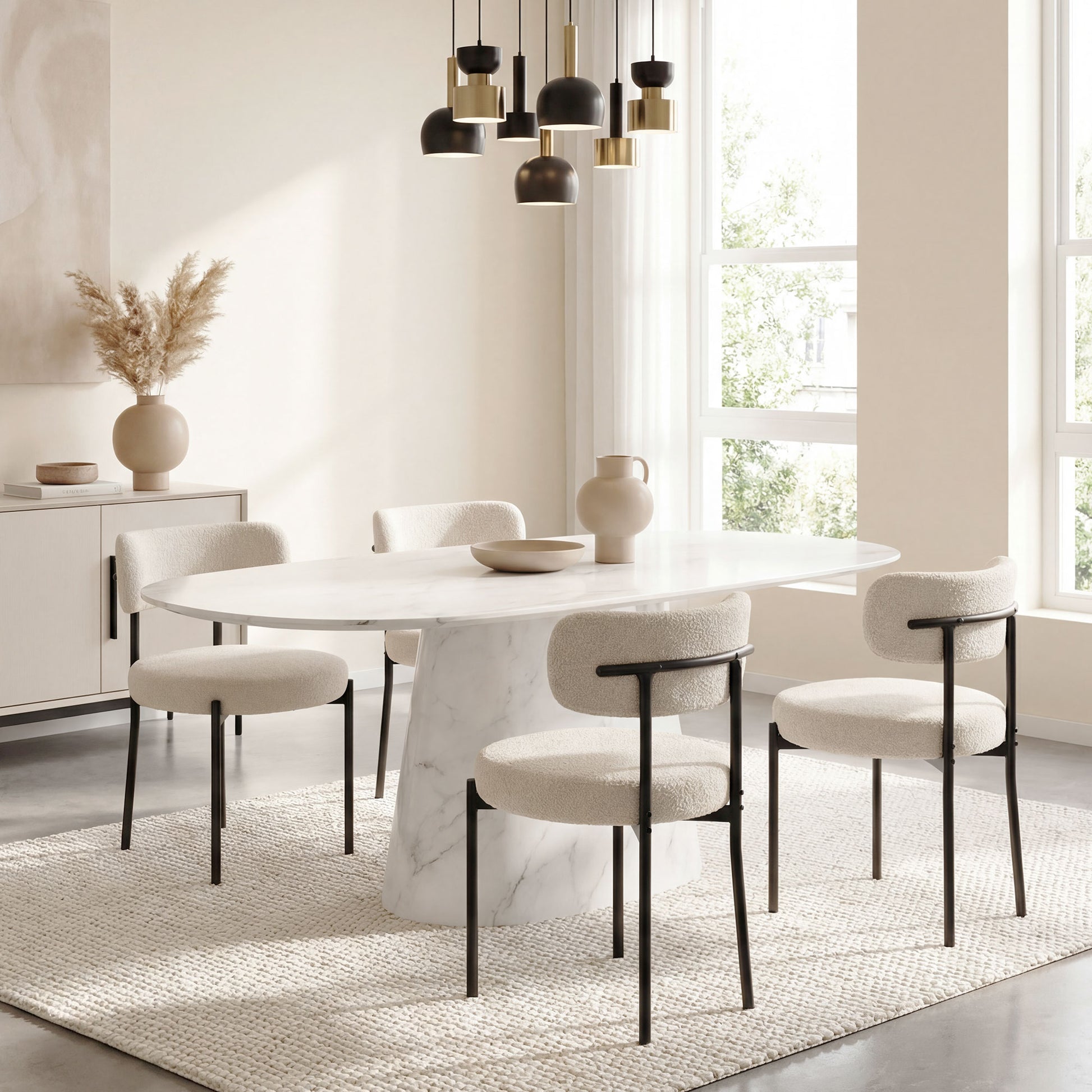 4 Dining Chairs Modern Beige Fleece Upholstery Steel-DECOROLALA