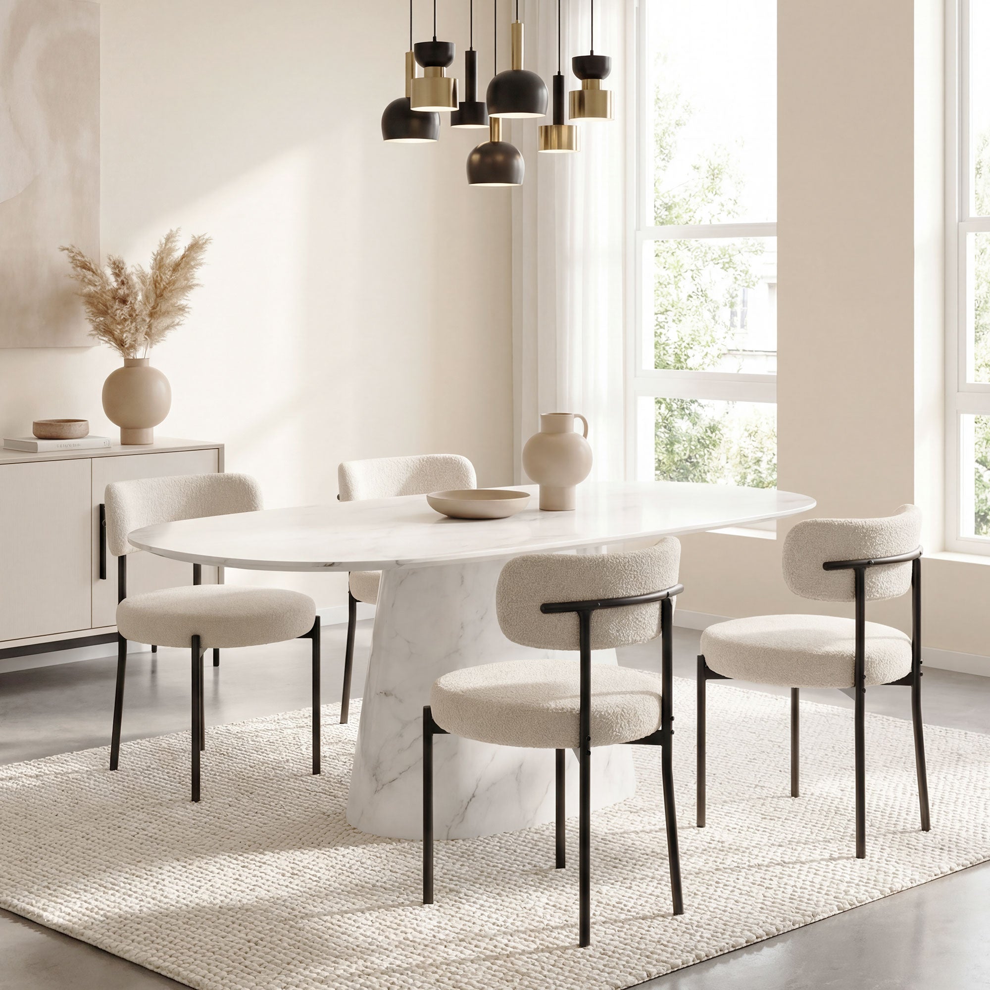 4 Dining Chairs Modern Beige Fleece Upholstery Steel-DECOROLALA
