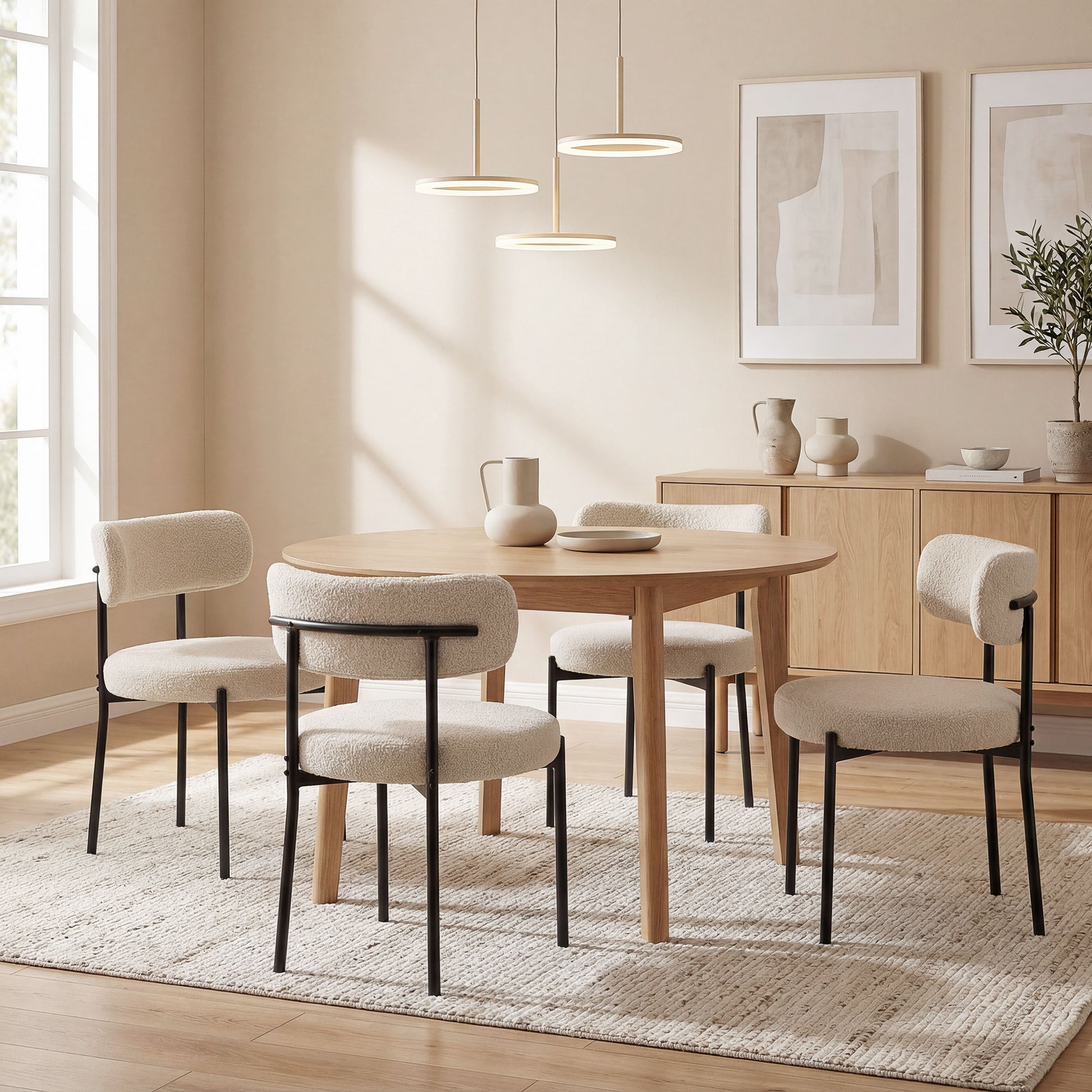 4 Dining Chairs Modern Beige Fleece Upholstery Steel-DECOROLALA