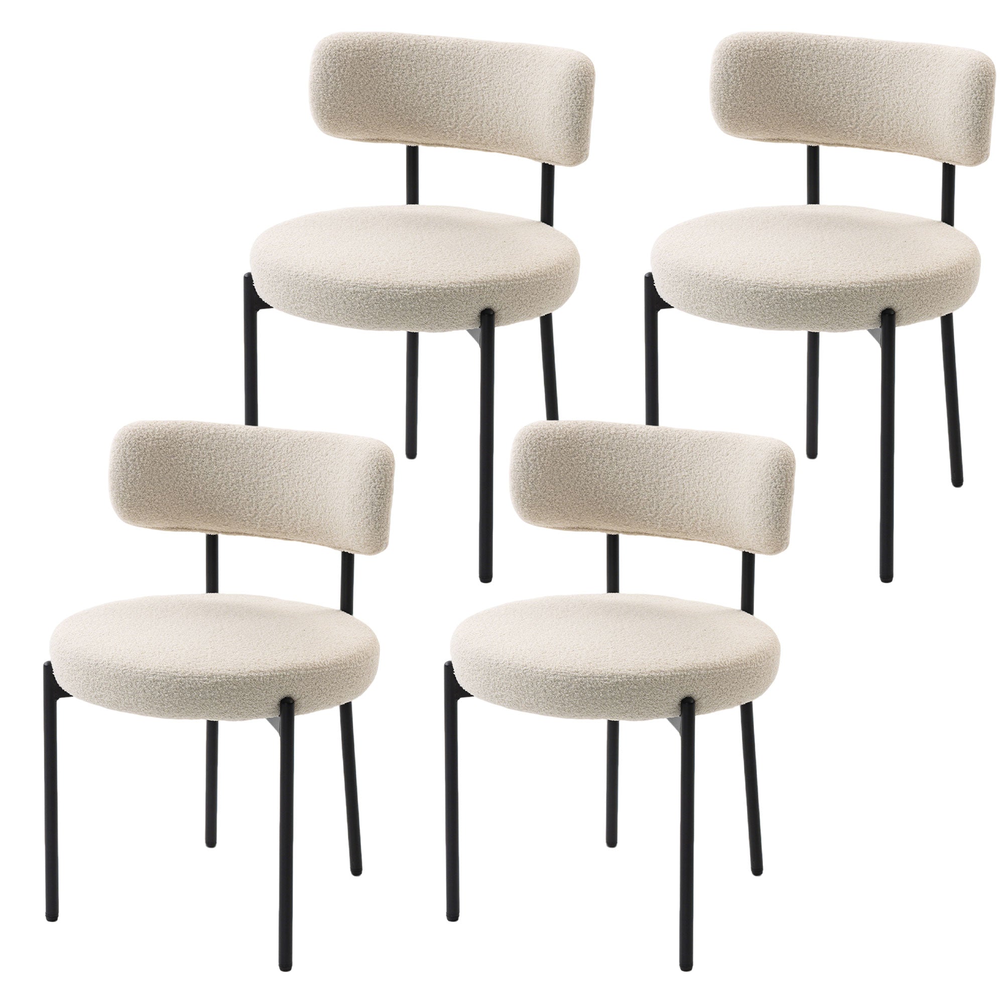 4 Dining Chairs Modern Beige Fleece Upholstery Steel-DECOROLALA