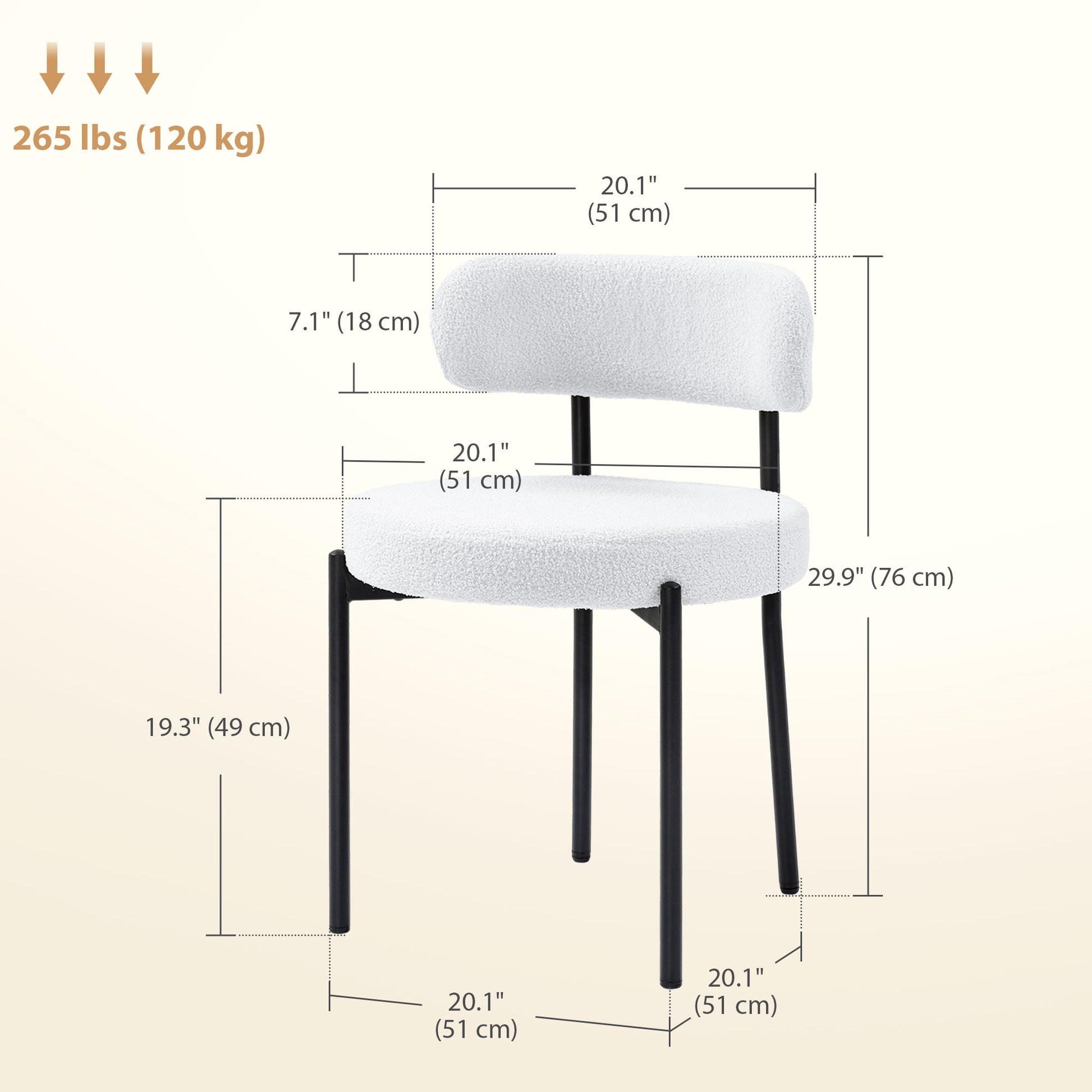 4 Dining Chairs - Modern Cream Fleece Upholstery Steel Legs-DECOROLALA
