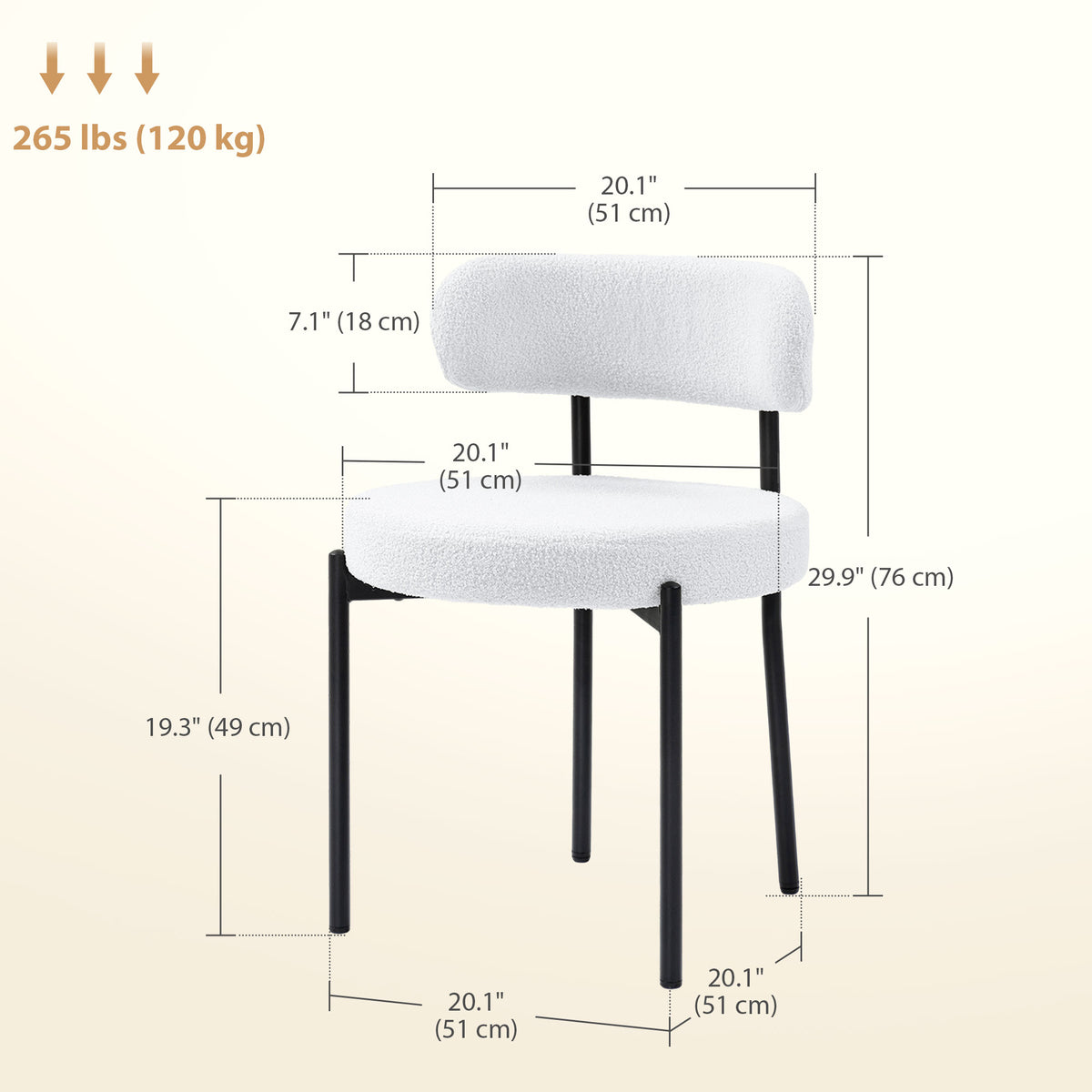 4 Dining Chairs - Modern Cream Fleece Upholstery Steel Legs-Dining Chairs-DECOROLALA