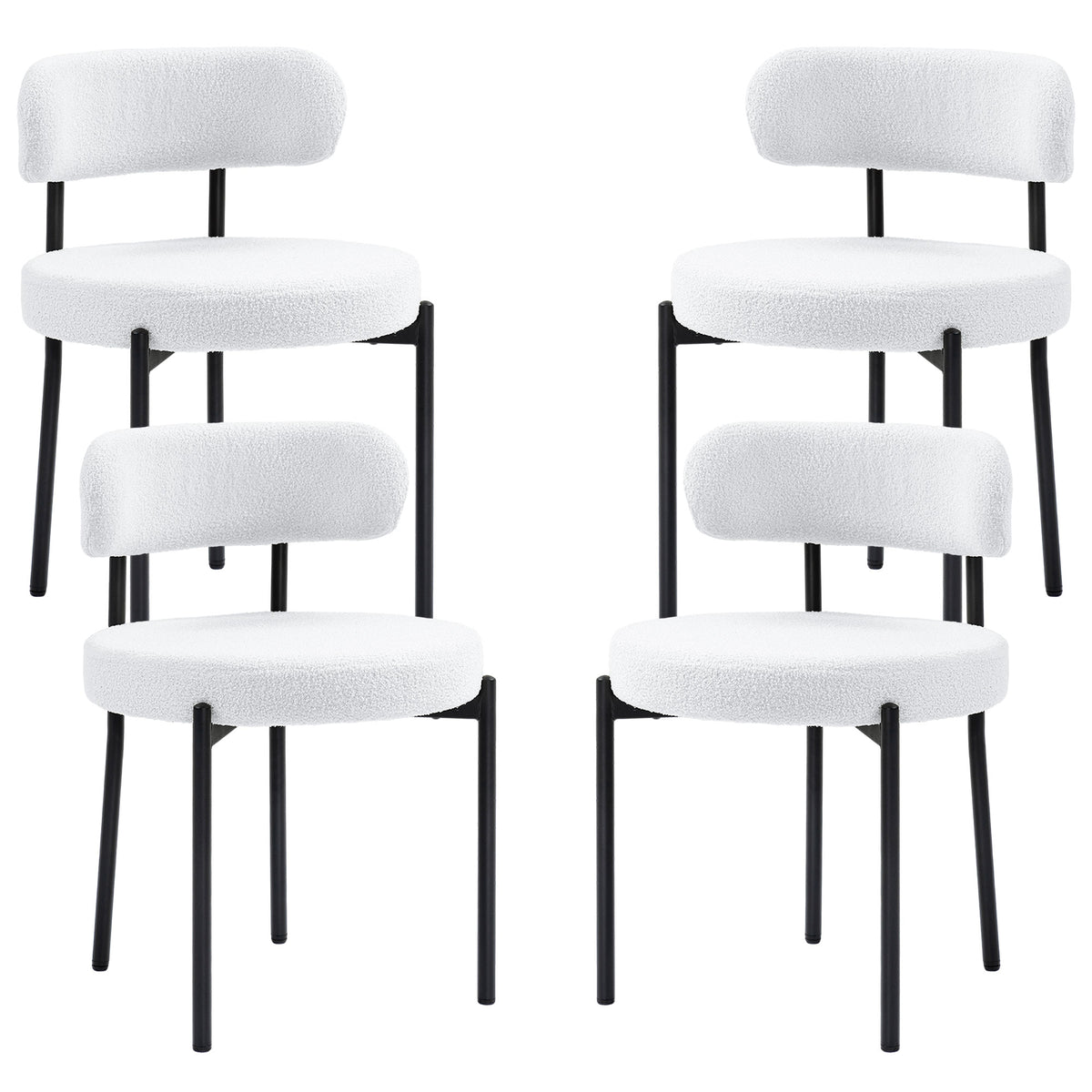 4 Dining Chairs - Modern Cream Fleece Upholstery Steel Legs-Dining Chairs-DECOROLALA