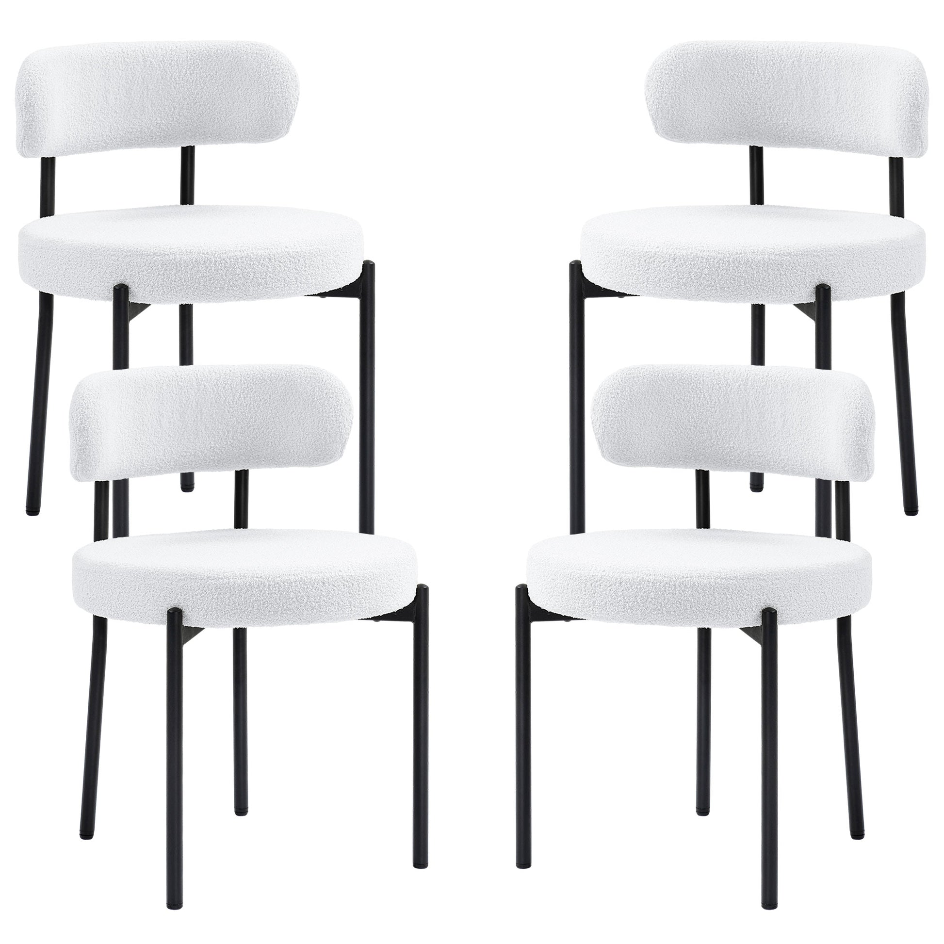 4 Dining Chairs - Modern Cream Fleece Upholstery Steel Legs-DECOROLALA