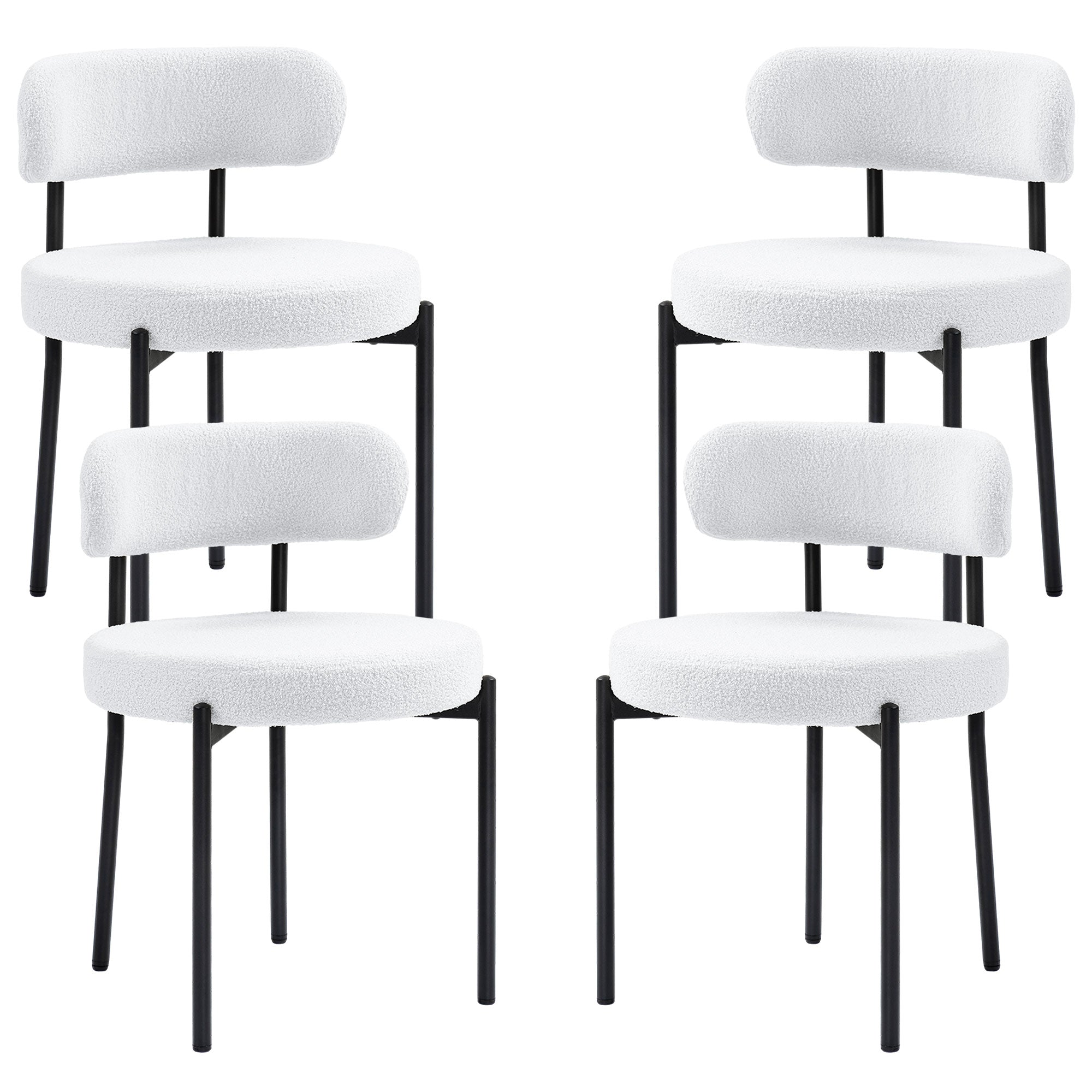 4 Dining Chairs - Modern Cream Fleece Upholstery Steel Legs-DECOROLALA