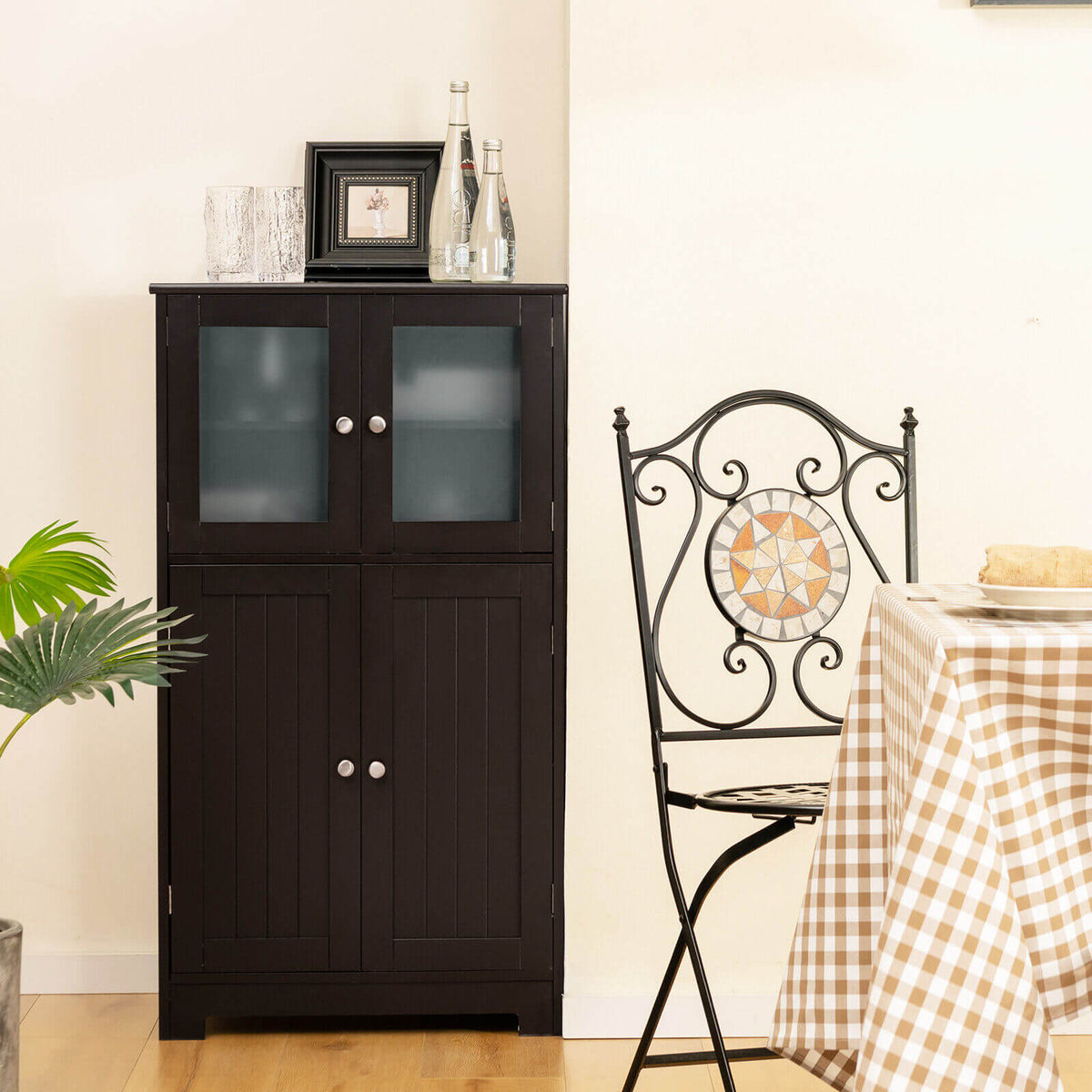 4-Door Bathroom Floor Cabinet with Adjustable Shelf - Brown-Floor Cabinets-DECOROLALA