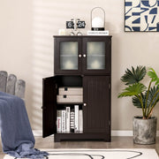 4-Door Bathroom Floor Cabinet with Adjustable Shelf - Brown-Floor Cabinets-DECOROLALA
