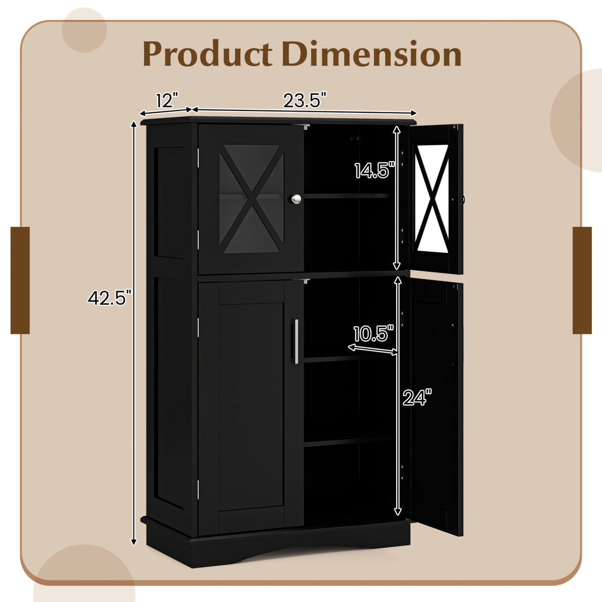 4-Door Bathroom Floor Cabinet with Adjustable Shelves - Black-Floor Cabinets-DECOROLALA