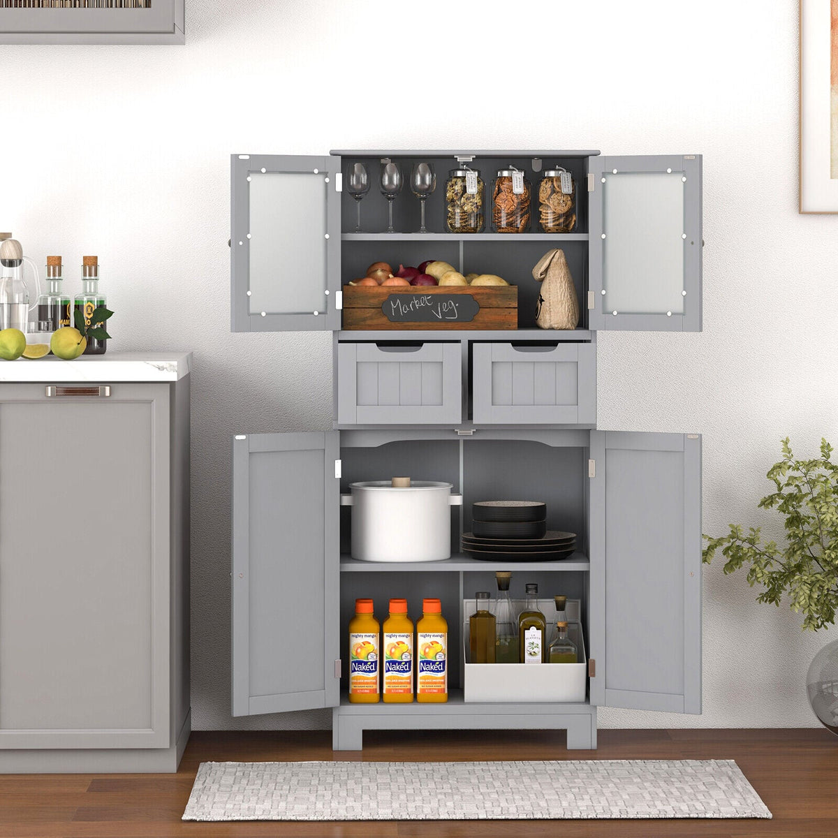 4-Door Freestanding Bathroom Cabinet with 2 Drawers - White-Bathroom Floor Cabinets-DECOROLALA