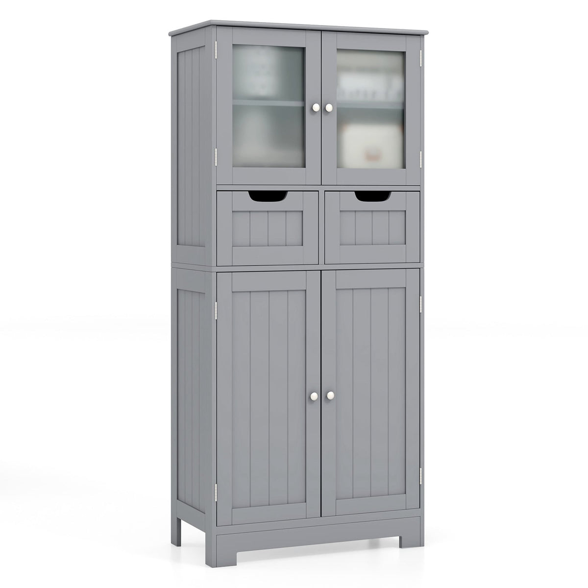 4-Door Freestanding Bathroom Cabinet with 2 Drawers - White-Floor Cabinets-DECOROLALA