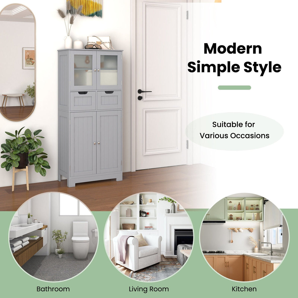 4-Door Freestanding Bathroom Cabinet with 2 Drawers - White-Floor Cabinets-DECOROLALA