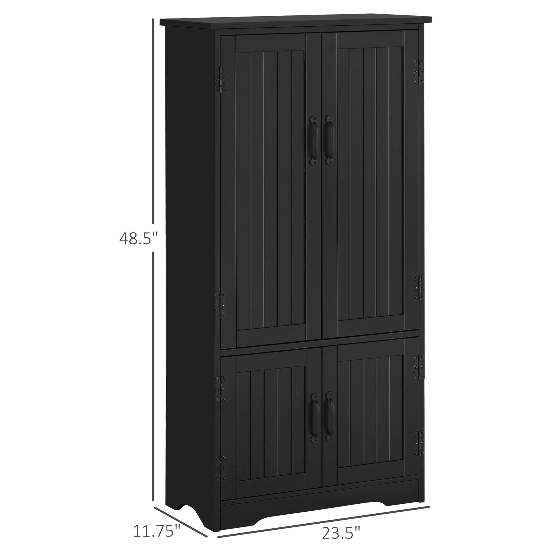 4-Door Pantry Storage Cabinet - 48" Black MDF-Home Furnishings > Storage & Organization > Kitchen Pantry Cabinets-DECOROLALA