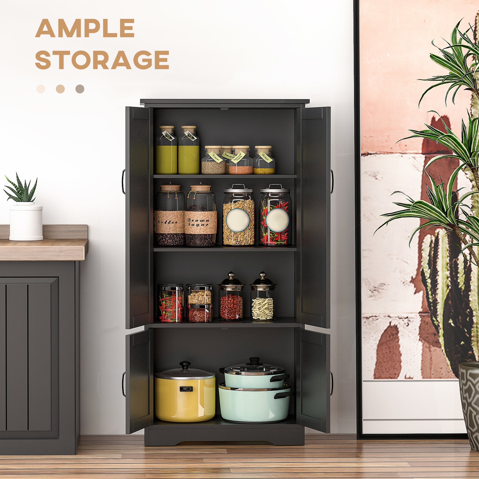 4-Door Pantry Storage Cabinet - 48" Black MDF-Home Furnishings > Storage & Organization > Kitchen Pantry Cabinets-DECOROLALA
