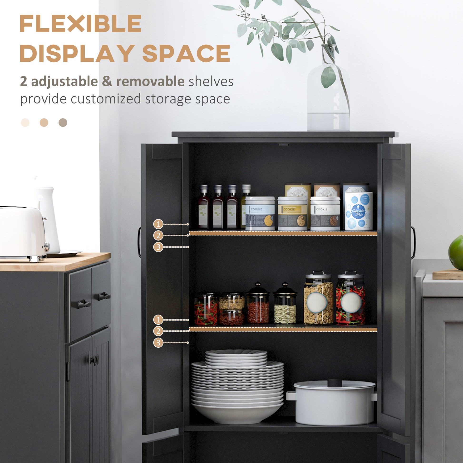 4-Door Pantry Storage Cabinet - 48" Black MDF-Home Furnishings > Storage & Organization > Kitchen Pantry Cabinets-DECOROLALA