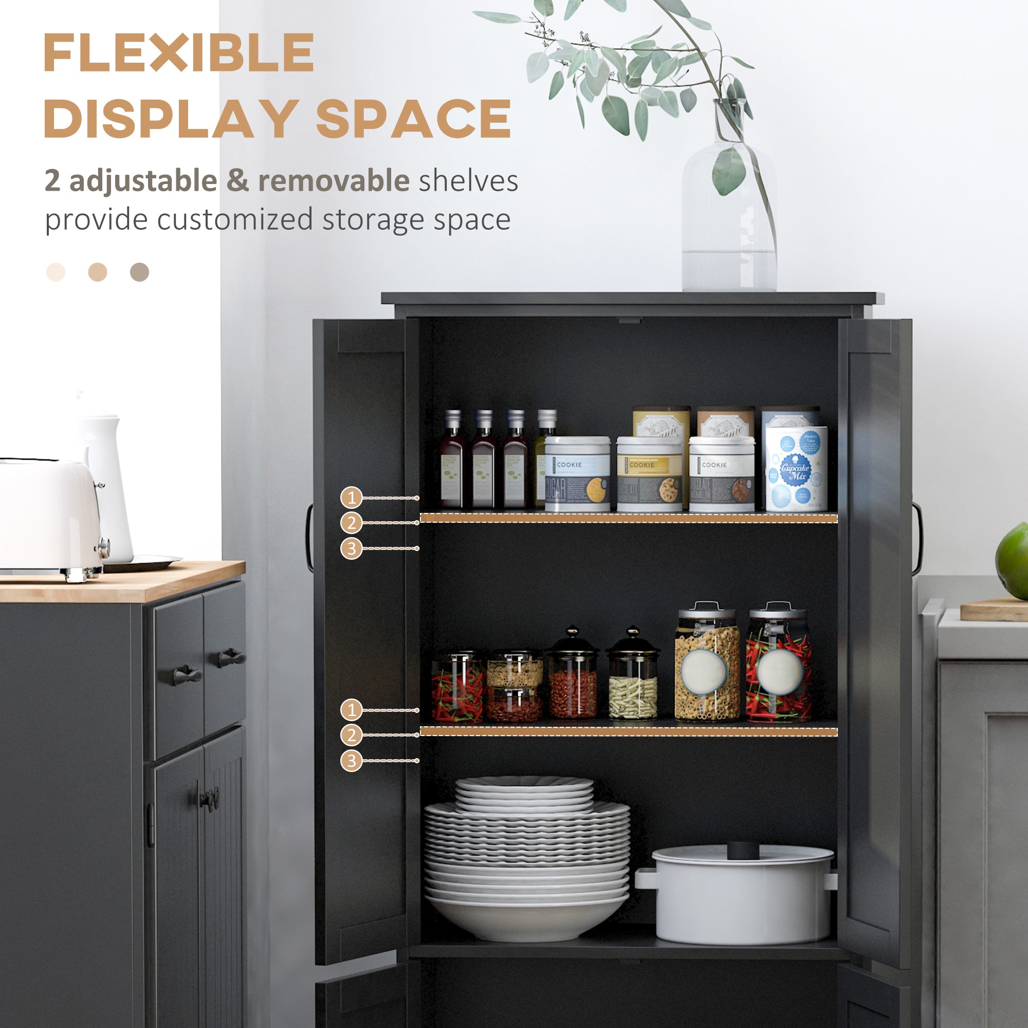 4-Door Pantry Storage Cabinet - 48" Black MDF-Home Furnishings > Storage & Organization > Kitchen Pantry Cabinets-DECOROLALA