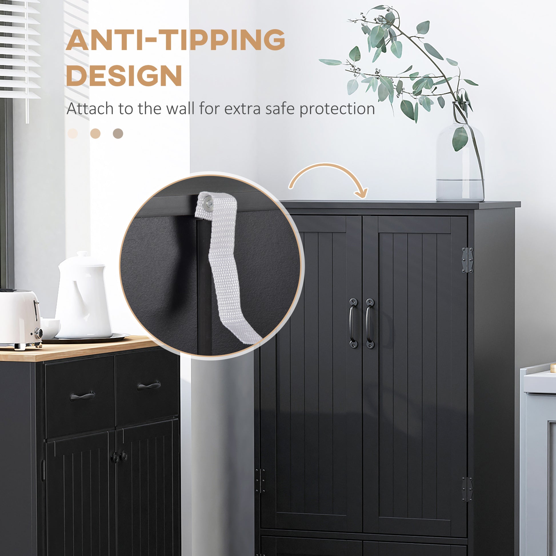 4-Door Pantry Storage Cabinet - 48" Black MDF-Home Furnishings > Storage & Organization > Kitchen Pantry Cabinets-DECOROLALA