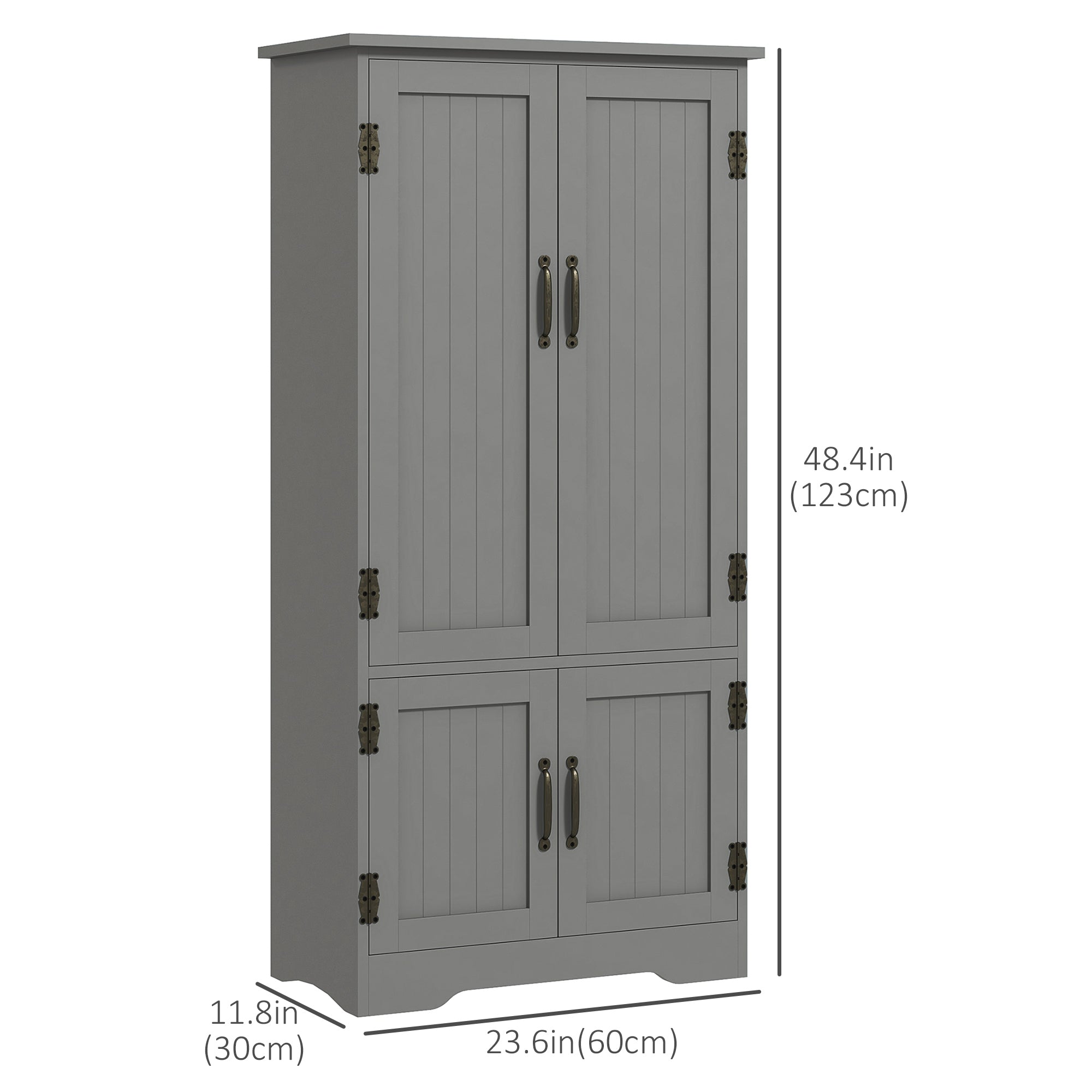 4-Door Pantry Storage Cabinet with Adjustable Shelves - Grey-Home Furnishings > Storage & Organization > Kitchen Pantry Cabinets-DECOROLALA