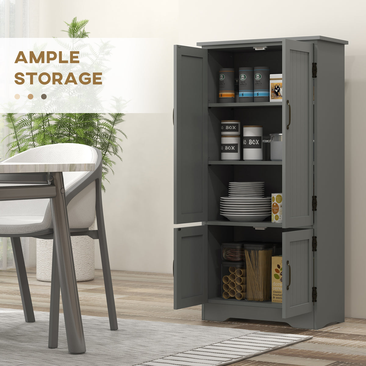 4-Door Pantry Storage Cabinet with Adjustable Shelves - Grey-Home Furnishings > Storage & Organization > Kitchen Pantry Cabinets-DECOROLALA