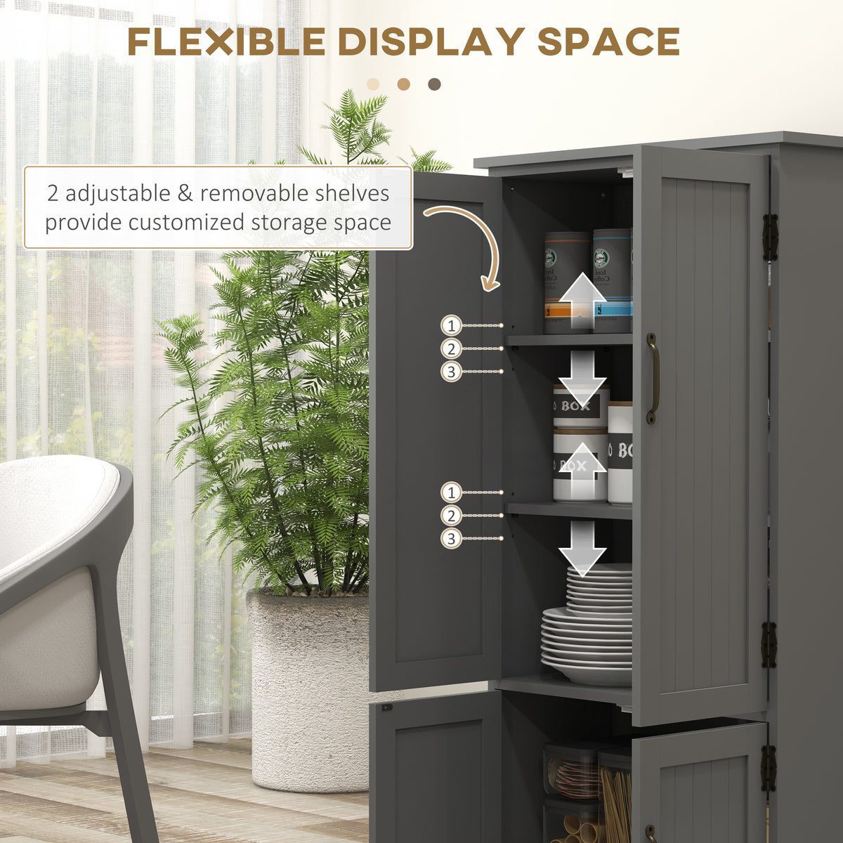 4-Door Pantry Storage Cabinet with Adjustable Shelves - Grey-Home Furnishings > Storage & Organization > Kitchen Pantry Cabinets-DECOROLALA