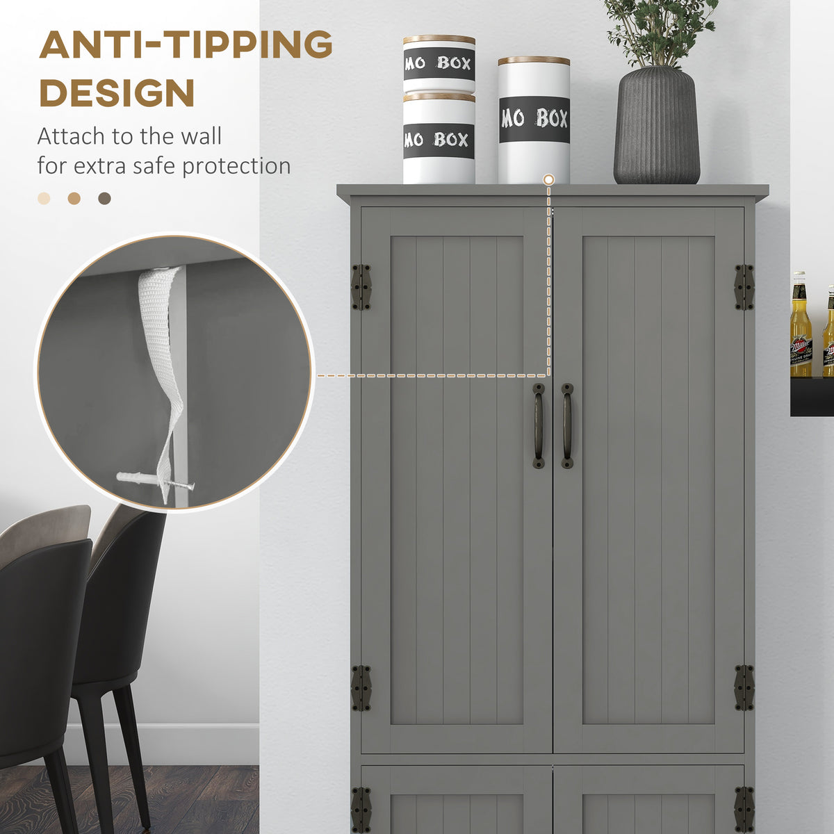 4-Door Pantry Storage Cabinet with Adjustable Shelves - Grey-Home Furnishings > Storage & Organization > Kitchen Pantry Cabinets-DECOROLALA