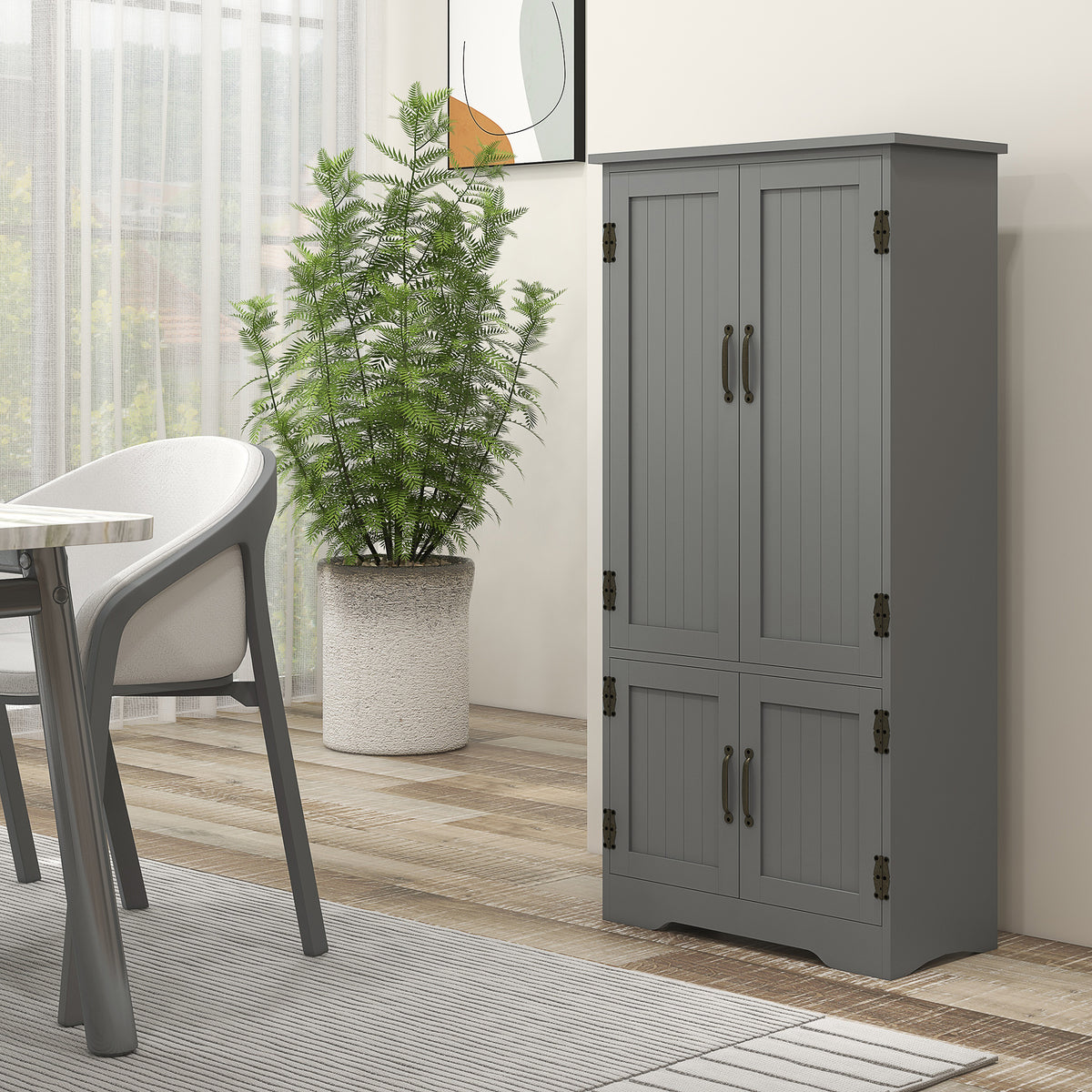4-Door Pantry Storage Cabinet with Adjustable Shelves - Grey-Home Furnishings > Storage & Organization > Kitchen Pantry Cabinets-DECOROLALA